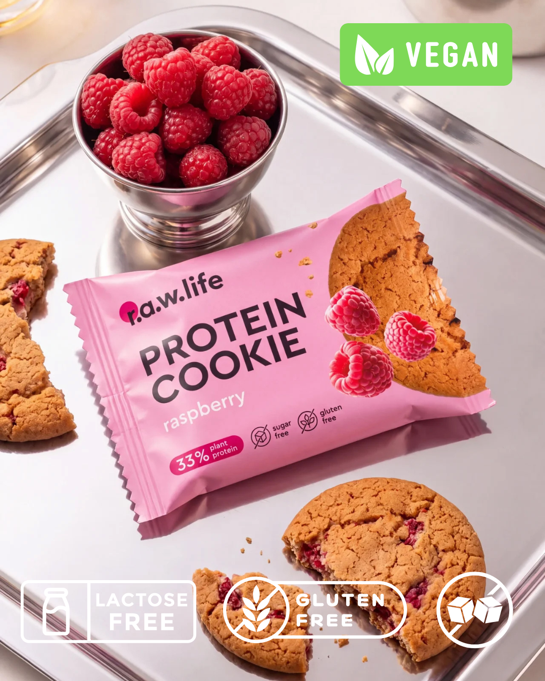 Протеиновое vegan печенье "Малина" R.A.W. LIFE - 37 г