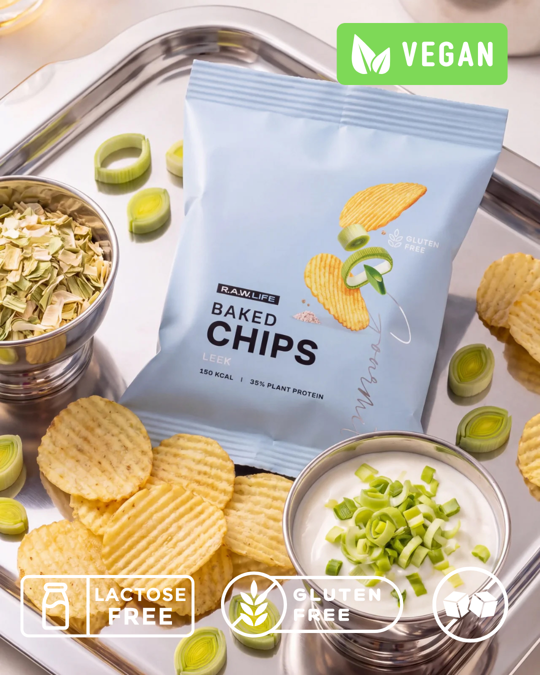 Baked Chips vegan без рапсового масла "Лук порей" R.A.W. LIFE - 35 г