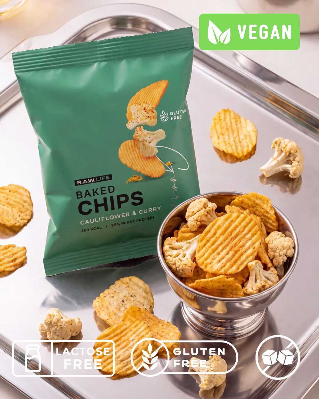 Baked Chips vegan без рапсового масла "Цветная капуста-карри" R.A.W. LIFE - 35 г