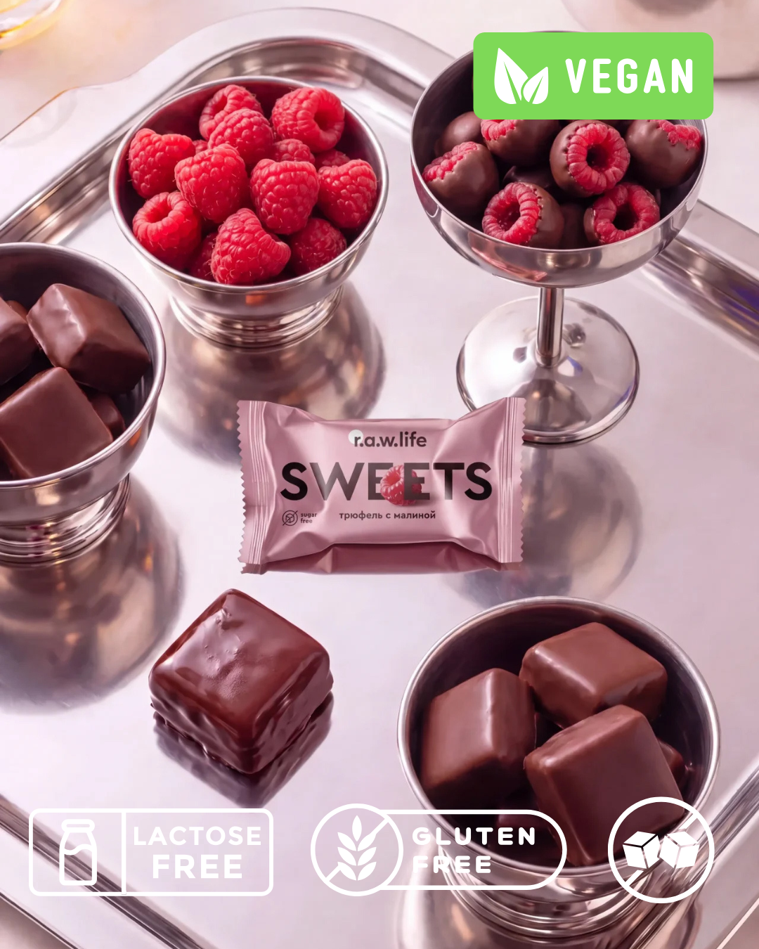 Конфета vegan "Малиновый трюфель" R.A.W. LIFE Sweets - 17 г